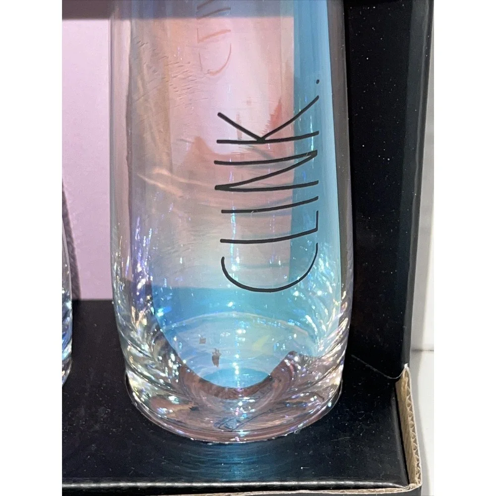 Rae Dunn Iridescent Stemless Champagne Flutes Set of 2 Toast Clink New‎